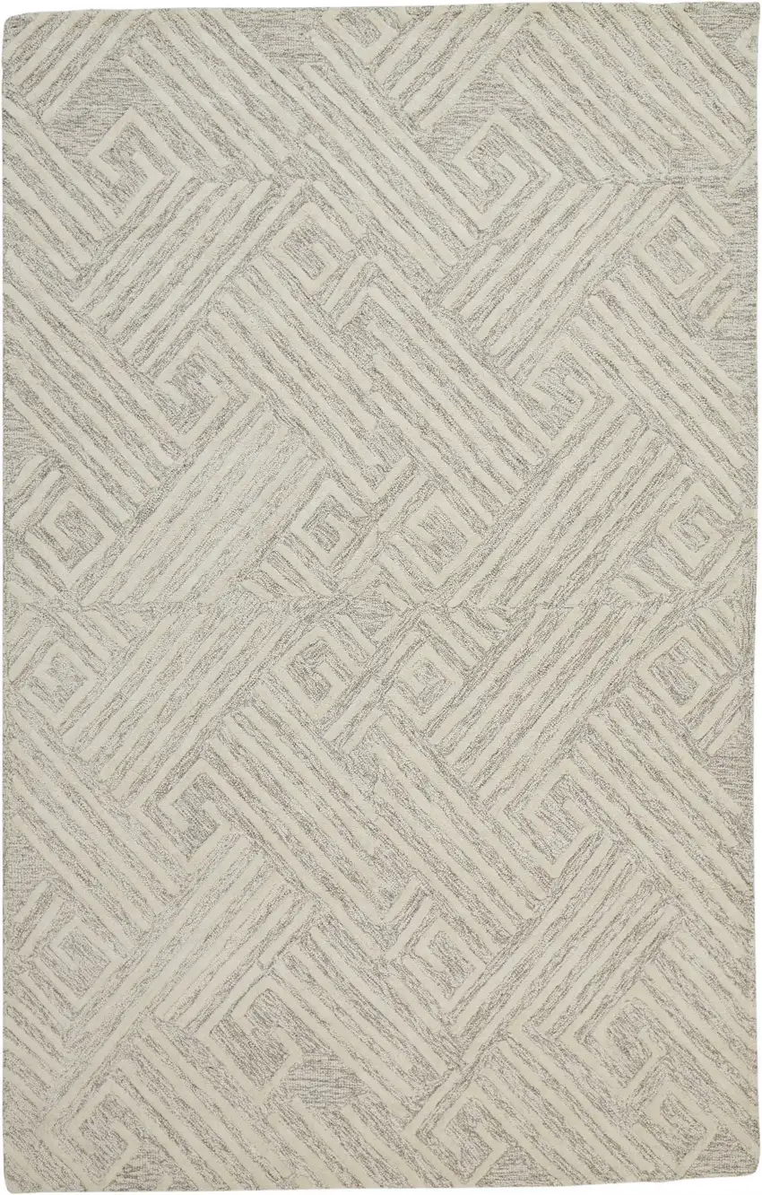 Tan And Ivory Wool Geometric Tufted Handmade Stain Resistant Area Rug Photo 3