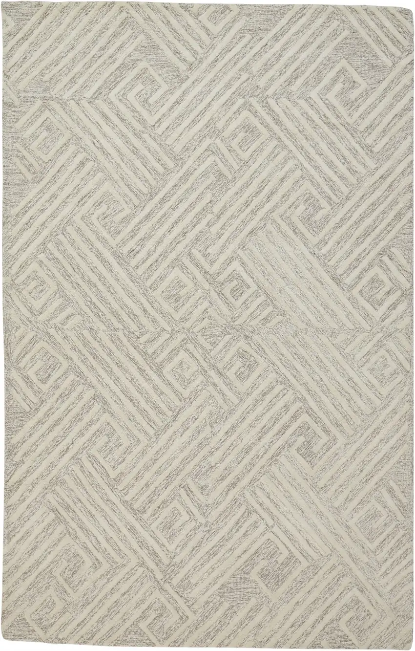 Tan And Ivory Wool Geometric Tufted Handmade Stain Resistant Area Rug Photo 1