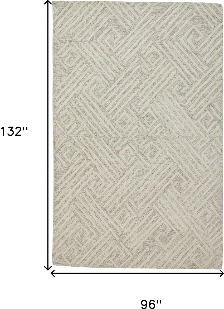 Tan And Ivory Wool Geometric Tufted Handmade Stain Resistant Area Rug Photo 6