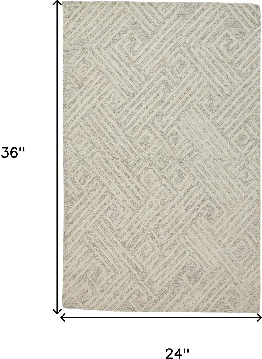 Tan And Ivory Wool Geometric Tufted Handmade Stain Resistant Area Rug Photo 7