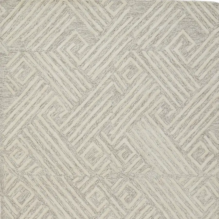 Tan And Ivory Wool Geometric Tufted Handmade Stain Resistant Area Rug Photo 4
