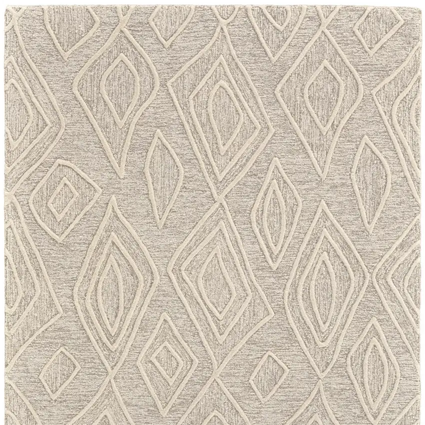 Tan And Ivory Wool Geometric Tufted Handmade Stain Resistant Area Rug Photo 4