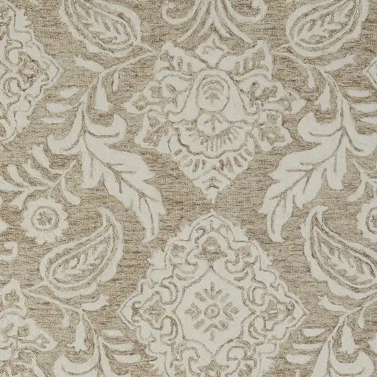 Tan And Ivory Wool Paisley Tufted Handmade Stain Resistant Area Rug Photo 4