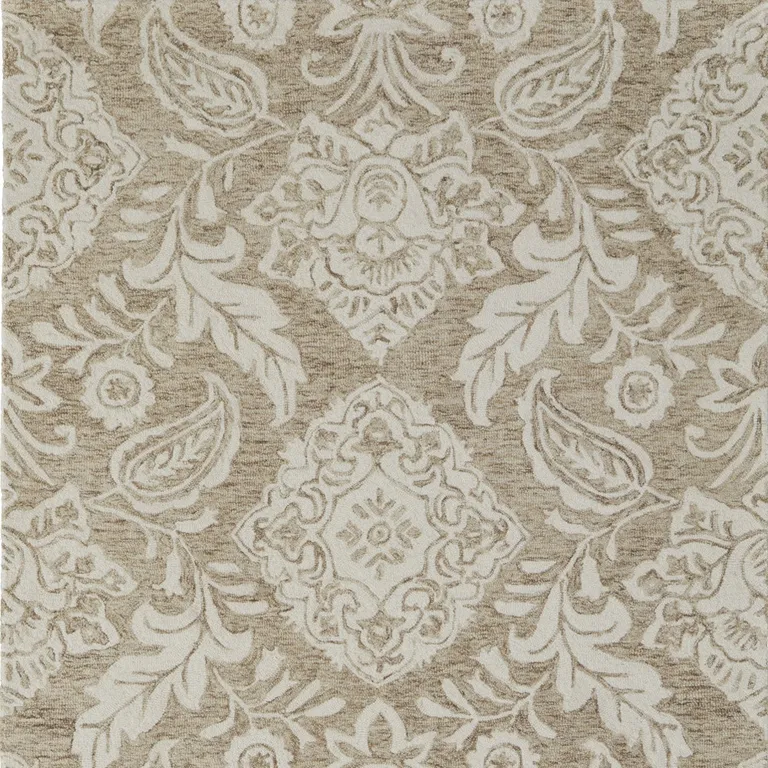 Tan And Ivory Wool Paisley Tufted Handmade Stain Resistant Area Rug Photo 5