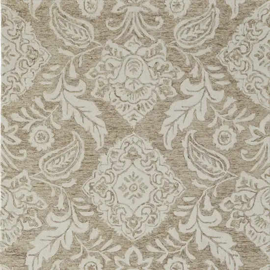 Tan And Ivory Wool Paisley Tufted Handmade Stain Resistant Area Rug Photo 5