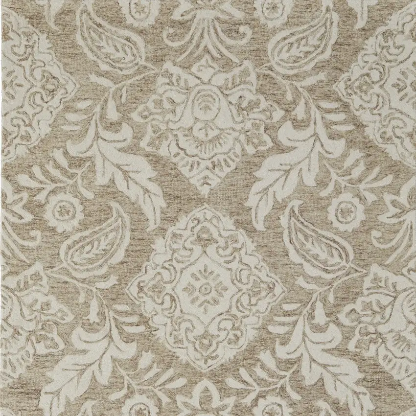 Tan And Ivory Wool Paisley Tufted Handmade Stain Resistant Area Rug Photo 5