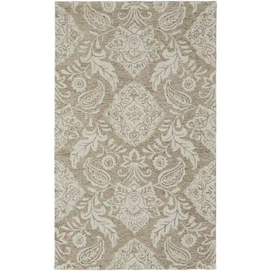 Tan And Ivory Wool Paisley Tufted Handmade Stain Resistant Area Rug Photo 2