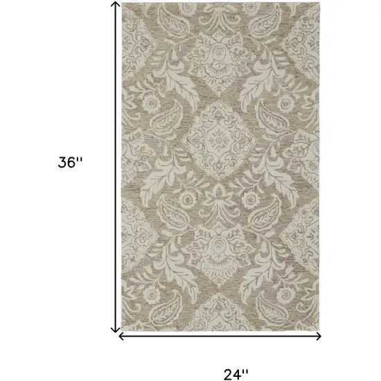 Tan And Ivory Wool Paisley Tufted Handmade Stain Resistant Area Rug Photo 8