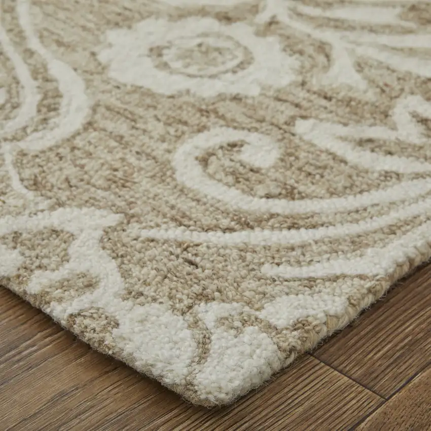 Tan And Ivory Wool Paisley Tufted Handmade Stain Resistant Area Rug Photo 9