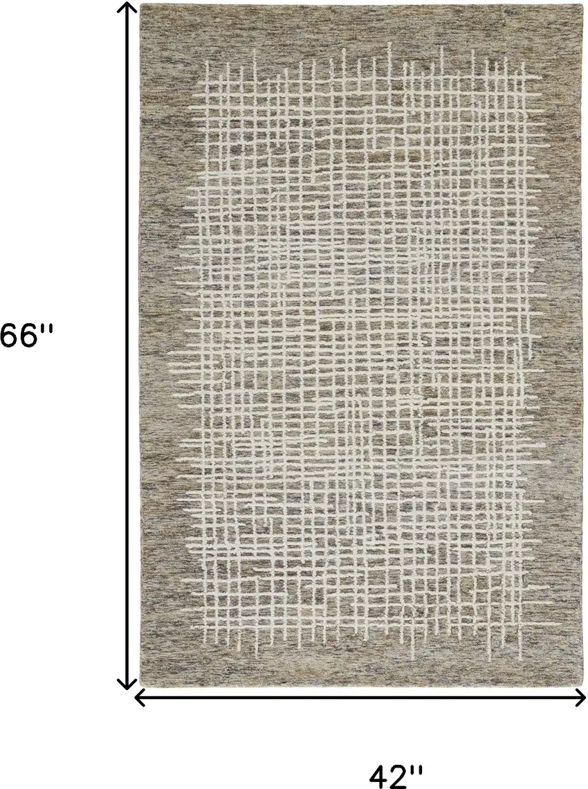 Tan And Ivory Wool Plaid Tufted Handmade Stain Resistant Area Rug Photo 10