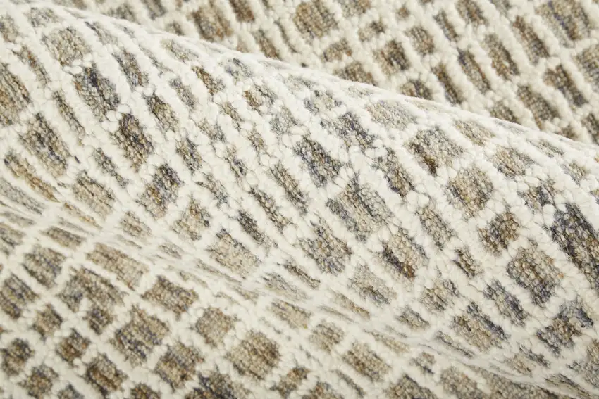 Tan And Ivory Wool Plaid Tufted Handmade Stain Resistant Area Rug Photo 9