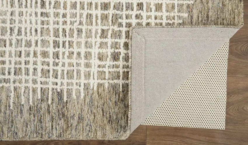 Tan And Ivory Wool Plaid Tufted Handmade Stain Resistant Area Rug Photo 3