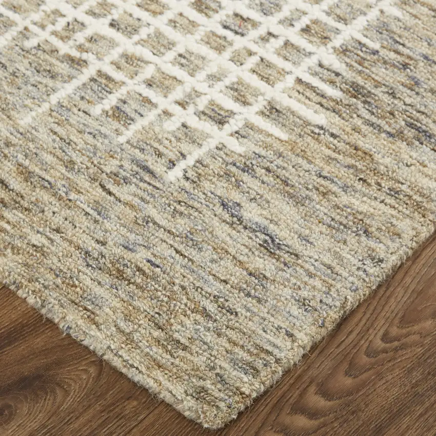 Tan And Ivory Wool Plaid Tufted Handmade Stain Resistant Area Rug Photo 8
