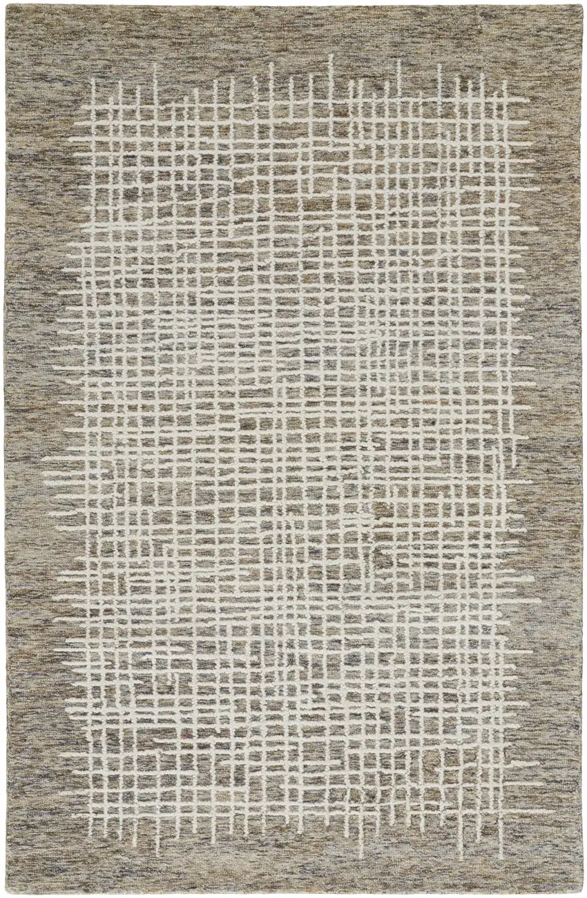 Tan And Ivory Wool Plaid Tufted Handmade Stain Resistant Area Rug Photo 1