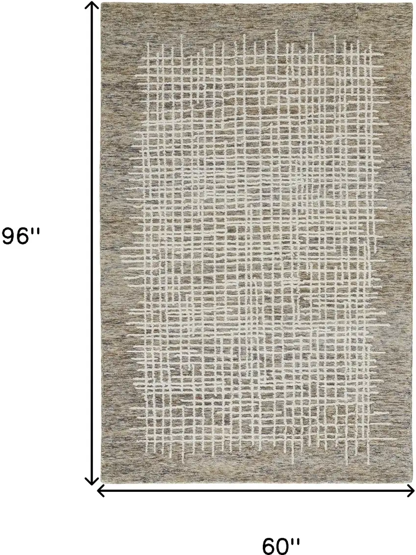 Tan And Ivory Wool Plaid Tufted Handmade Stain Resistant Area Rug Photo 10