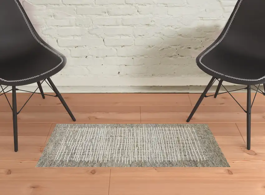 Tan And Ivory Wool Plaid Tufted Handmade Stain Resistant Area Rug Photo 2