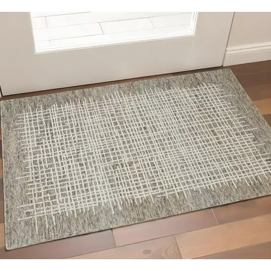 Tan And Ivory Wool Crosshatch Hand Tufted Area Rug Photo 1