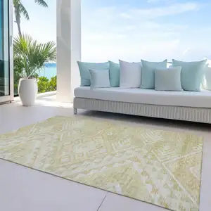 Photo of Tan And Light Brown Southwestern Washable Indoor Outdoor Area Rug