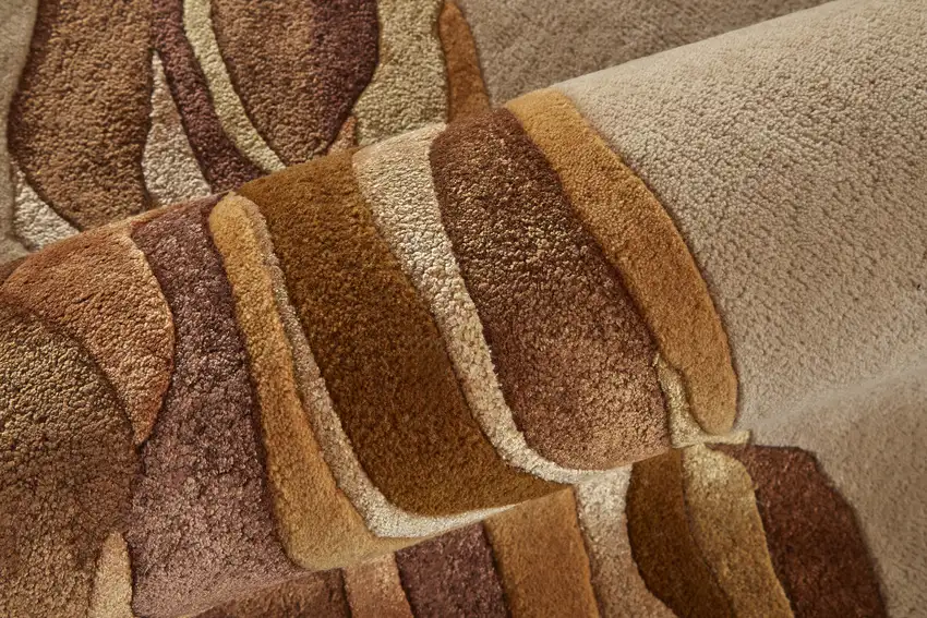 Tan And Orange Wool Abstract Tufted Handmade Area Rug Photo 9