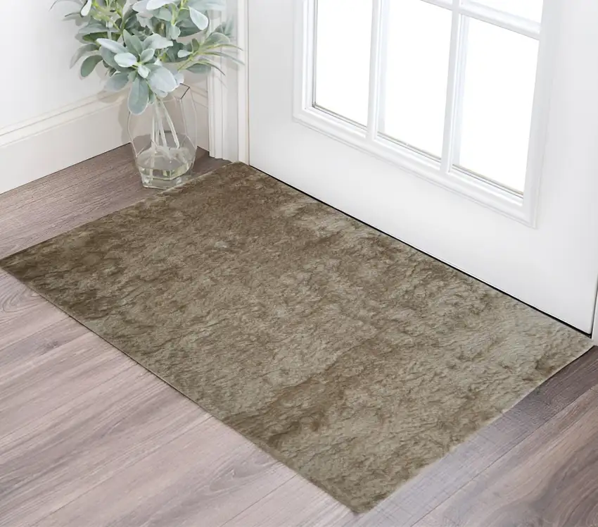 Tan And Taupe Shag Tufted Handmade Area Rug Photo 1