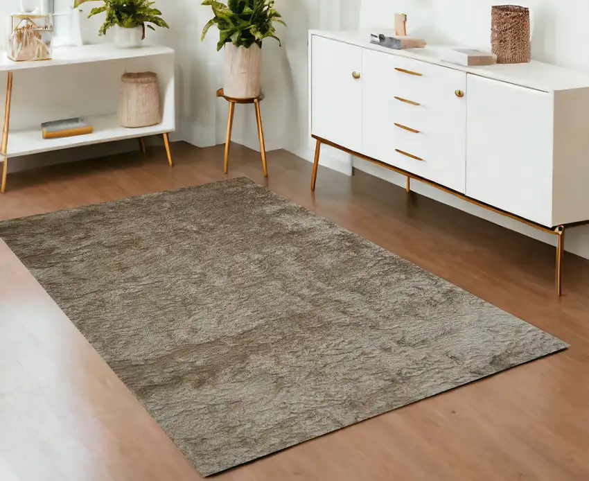 Tan And Taupe Shag Tufted Handmade Area Rug Photo 1