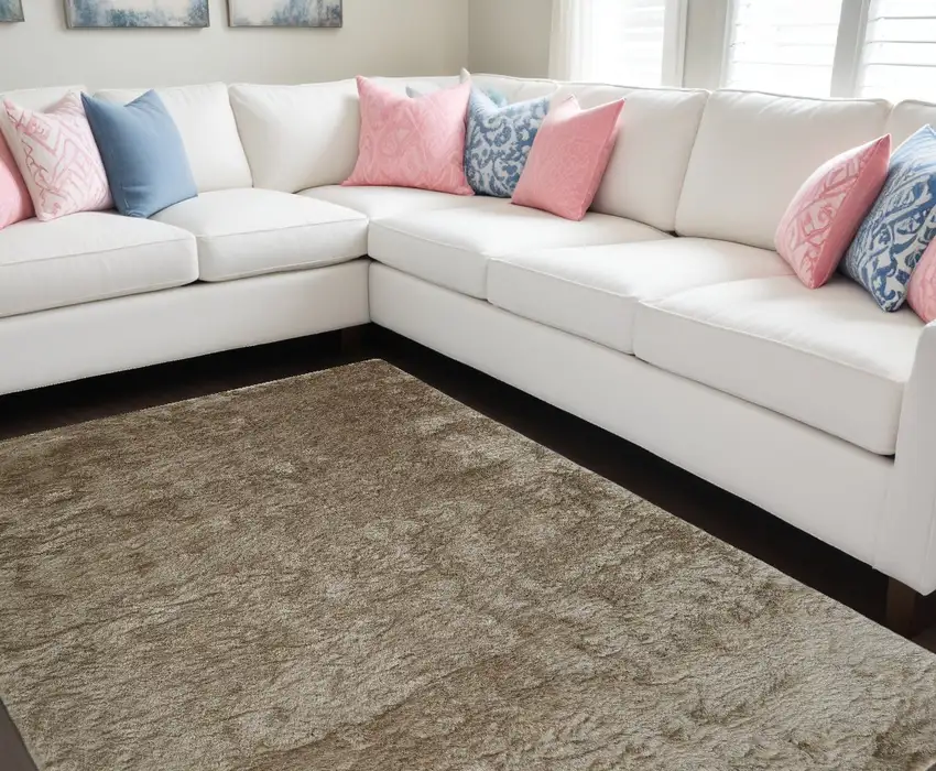 Tan And Taupe Shag Tufted Handmade Area Rug Photo 1