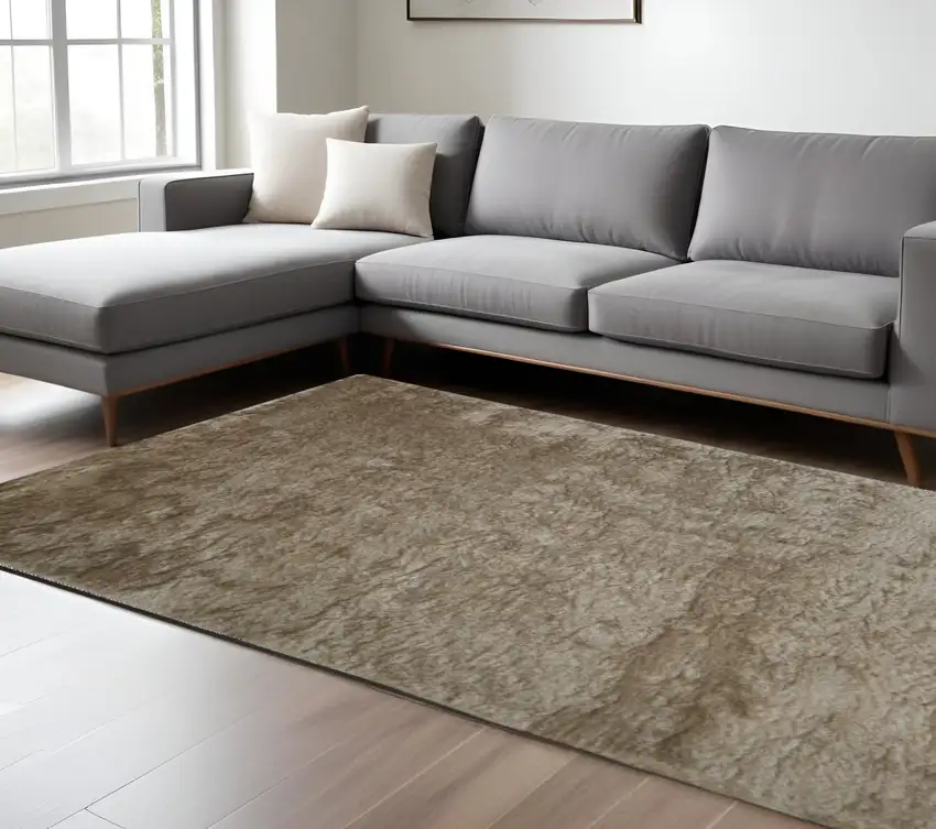 Tan And Taupe Shag Tufted Handmade Area Rug Photo 1