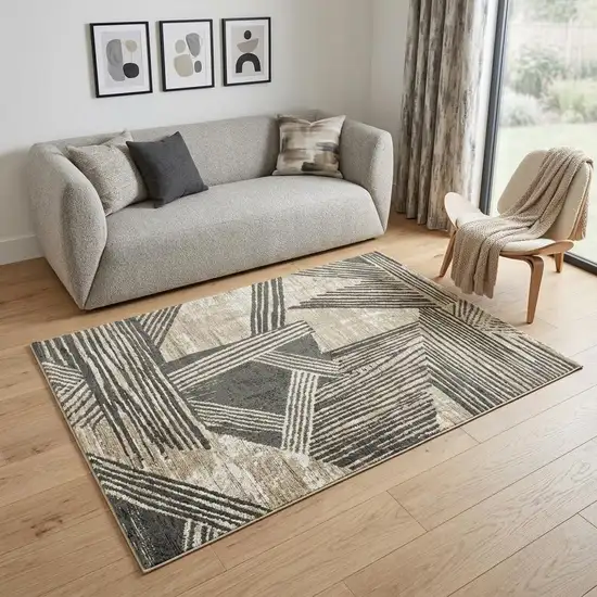 Tan And White Abstract Washable Area Rug With UV Protection Photo 1