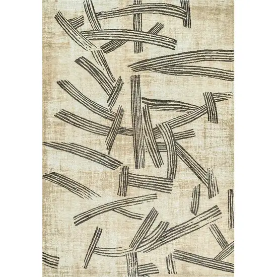 Tan And White Abstract Washable Area Rug With UV Protection Photo 4
