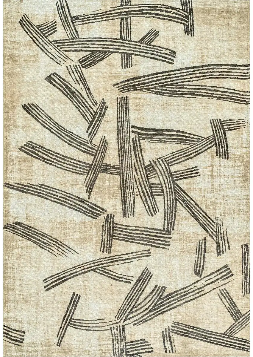 Tan And White Abstract Washable Area Rug With UV Protection Photo 4