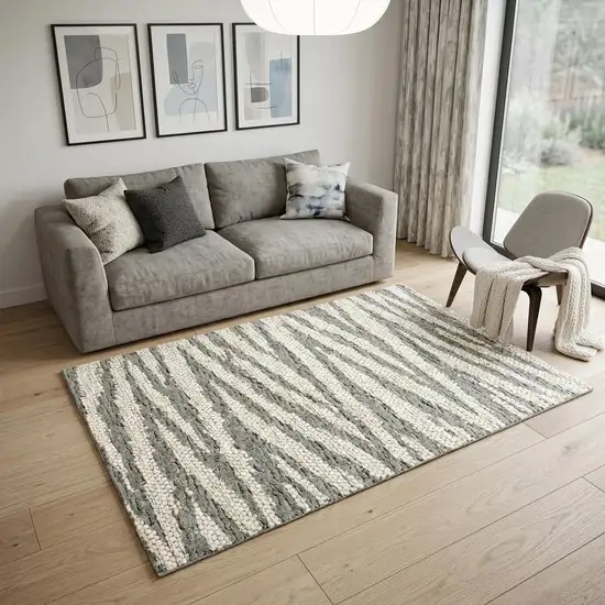 Tan And White Abstract Washable Area Rug With UV Protection Photo 1