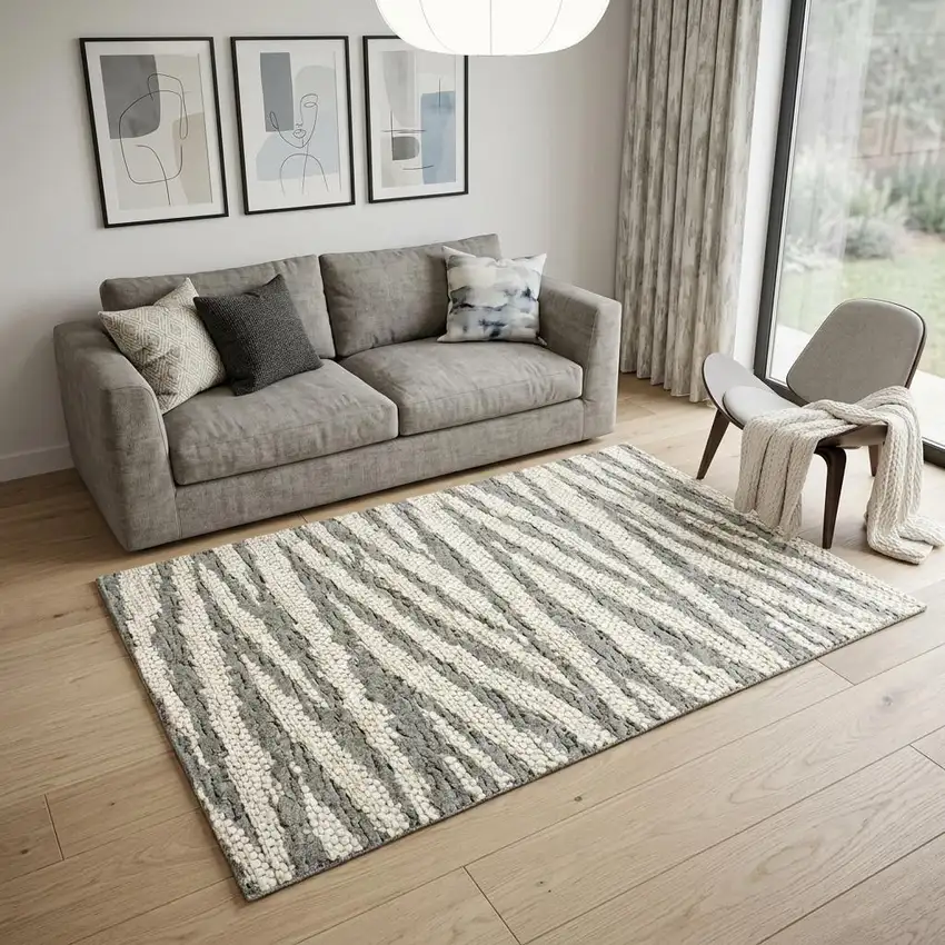 Tan And White Abstract Washable Area Rug With UV Protection Photo 1