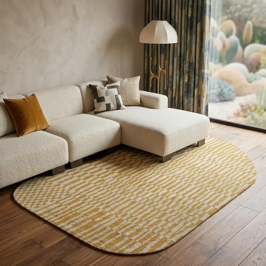 Tan And White Abstract Washable Area Rug With UV Protection Photo 1