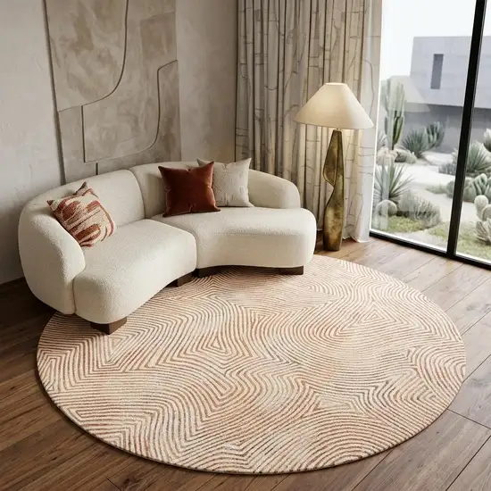 Tan And White Abstract Washable Area Rug With UV Protection Photo 1
