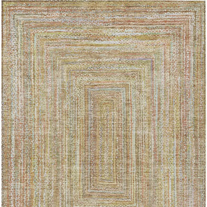 Tan Beige And Gold Geometric Washable Indoor Outdoor Area Rug Photo 6