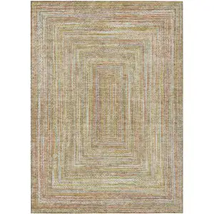 Photo of Tan Beige And Gold Geometric Washable Indoor Outdoor Area Rug