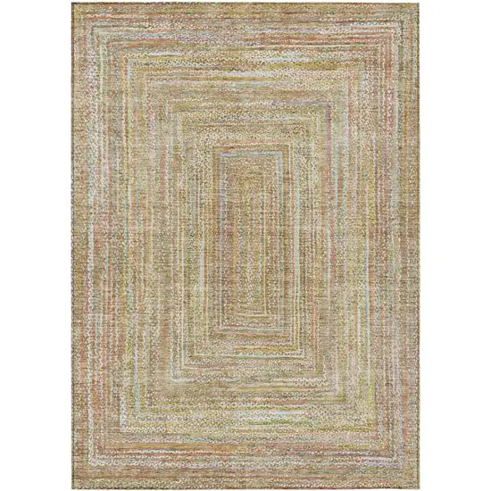 Tan Beige And Gold Geometric Washable Indoor Outdoor Area Rug Photo 1