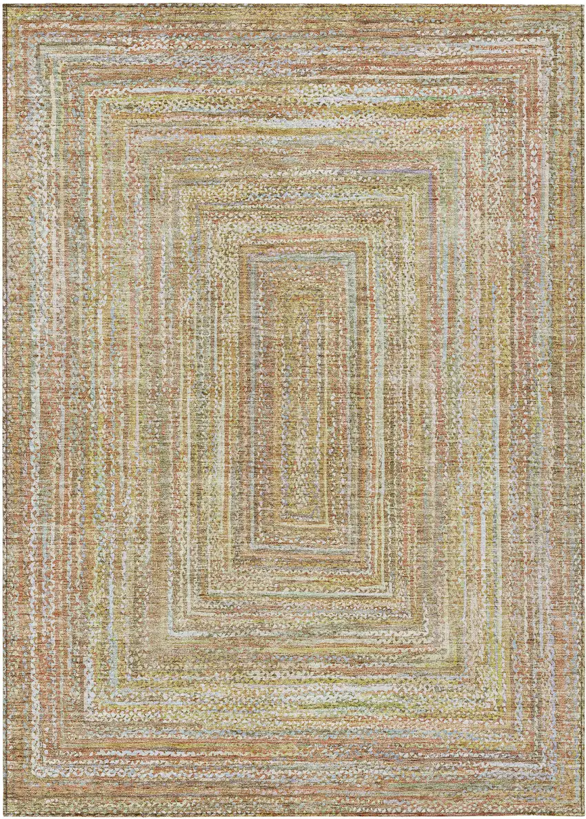 Tan Beige And Gold Geometric Washable Indoor Outdoor Area Rug Photo 1