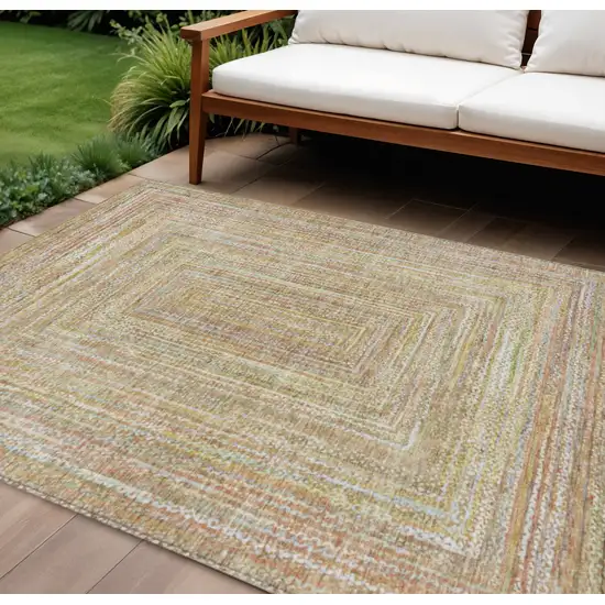 Tan Beige And Gold Geometric Washable Indoor Outdoor Area Rug Photo 2