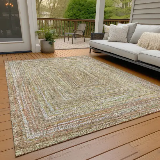 Tan Beige And Gold Geometric Washable Indoor Outdoor Area Rug Photo 9