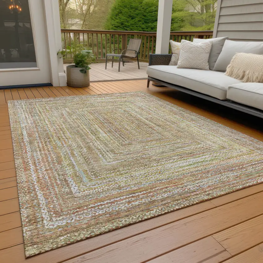Tan Beige And Gold Geometric Washable Indoor Outdoor Area Rug Photo 9