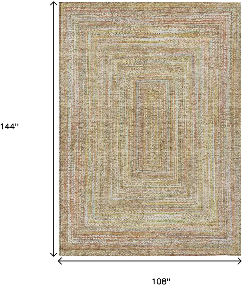 Tan Beige And Gold Geometric Washable Indoor Outdoor Area Rug Photo 7