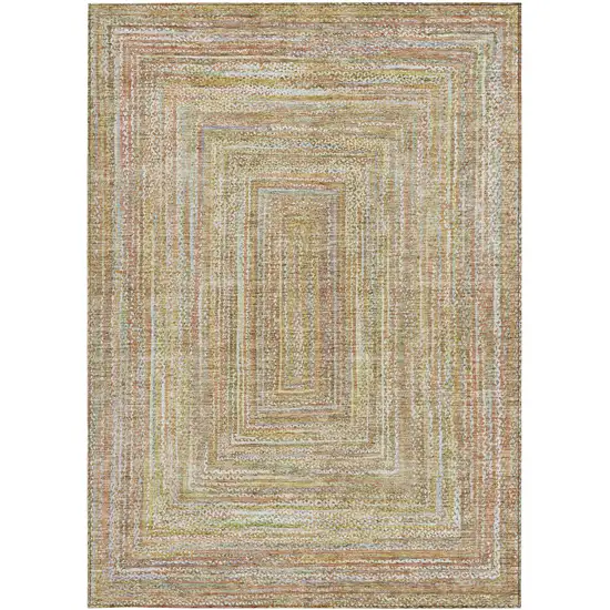 Tan Beige And Gold Geometric Washable Indoor Outdoor Area Rug Photo 5