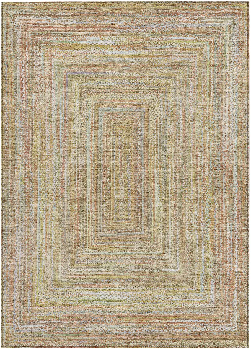 Tan Beige And Gold Geometric Washable Indoor Outdoor Area Rug Photo 5