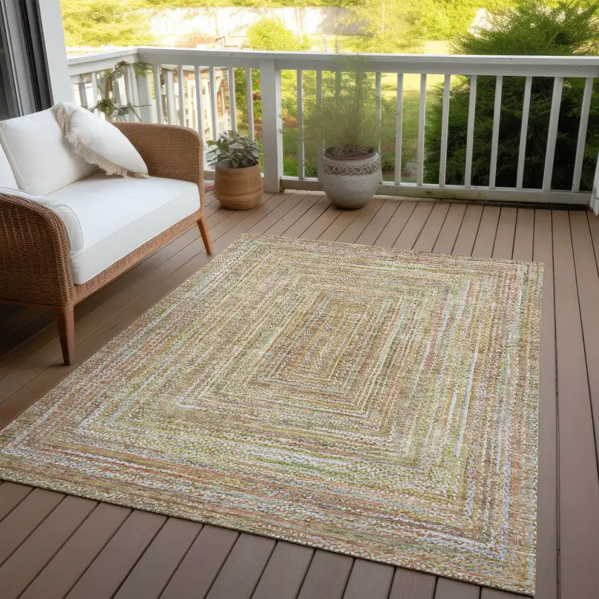 Tan Beige And Gold Geometric Washable Indoor Outdoor Area Rug Photo 7
