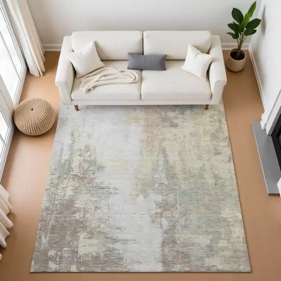 Tan Beige And Gray Abstract Washable Area Rug With UV Protection Photo 5