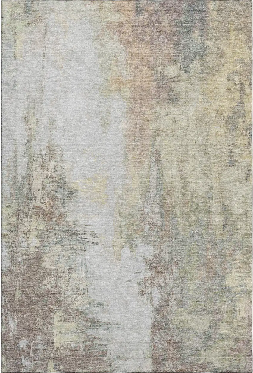 Tan Beige And Gray Abstract Washable Area Rug With UV Protection Photo 7