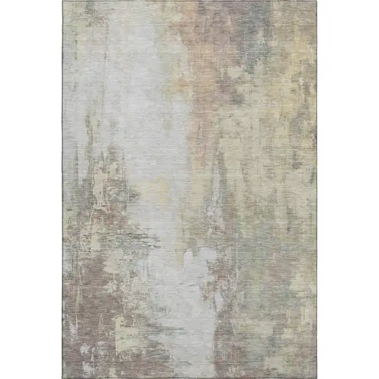 Tan Beige And Gray Abstract Washable Area Rug With UV Protection Photo 7
