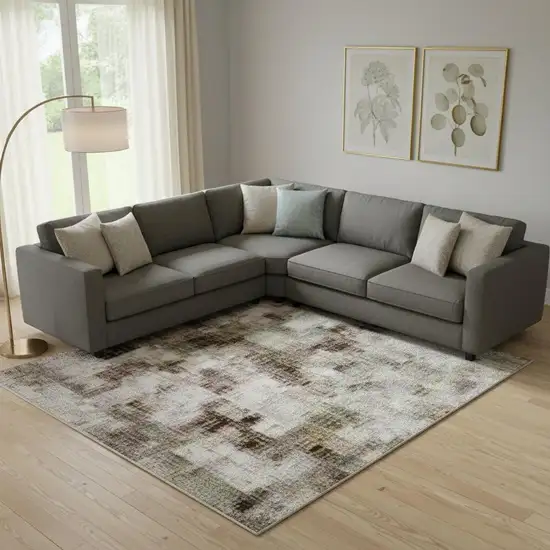 Tan Beige And Gray Abstract Washable Area Rug With UV Protection Photo 2