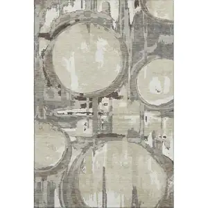 Photo of Tan Beige And Gray Geometric Washable Area Rug With UV Protection